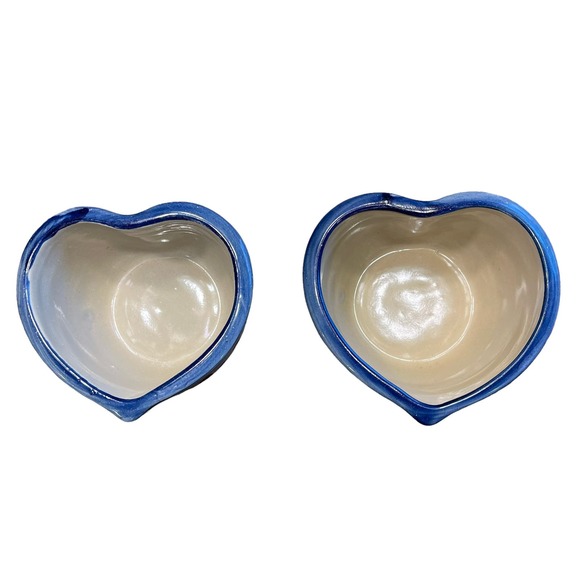 Cracker Barrel Pottery Made from Scratch‎ Blue Leaf Small Heart Dish Bowl Set 2 - Picture 1 of 8